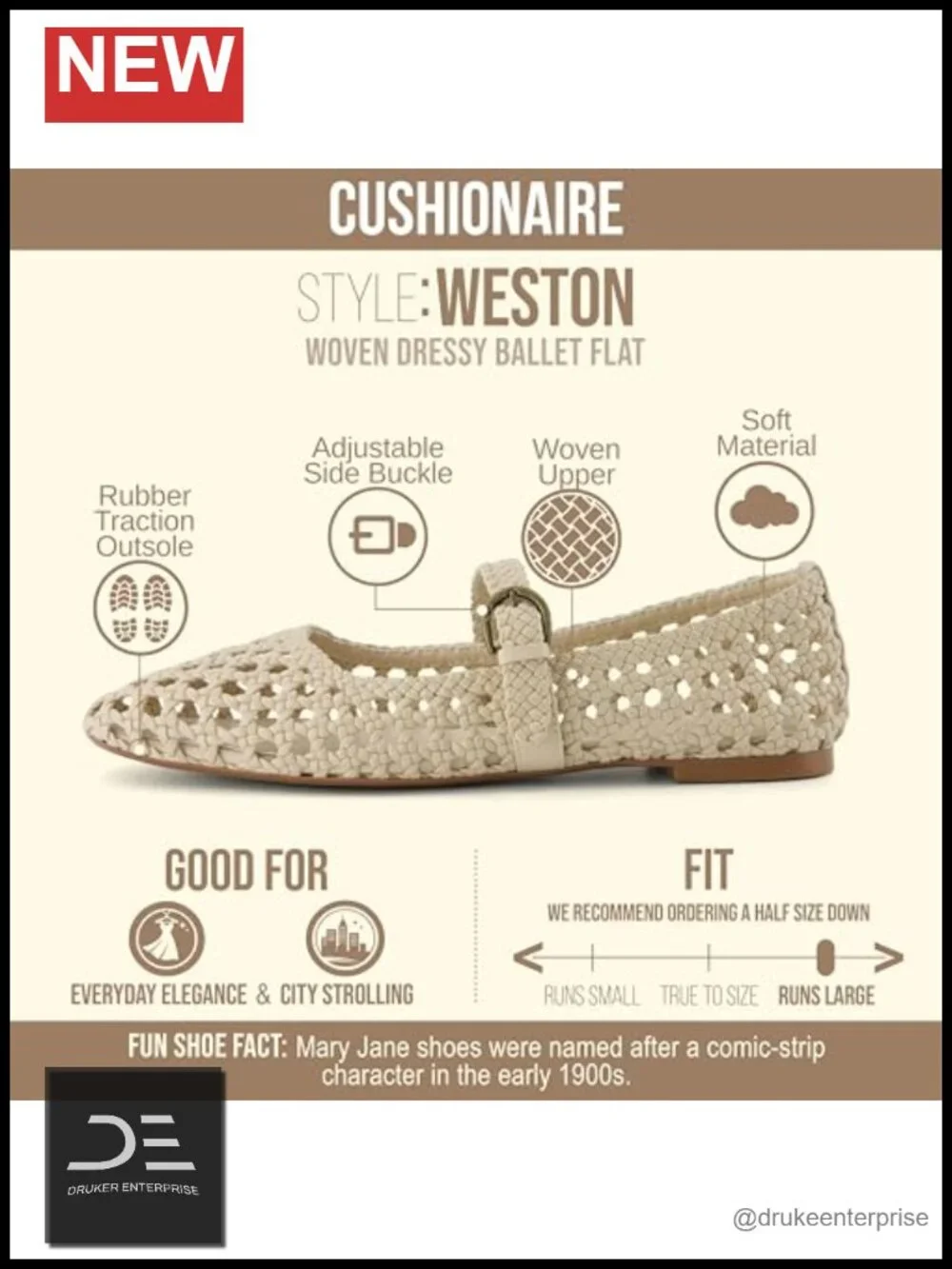 Hand Woven Vegan Leather Mary Jane Flats with Adjustable Buckle, Memory Foam
